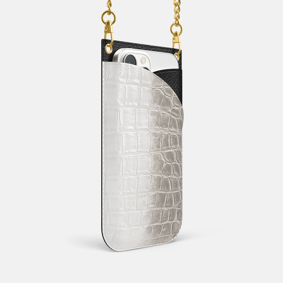 Grey iPhone 16 Pro Crossbody Bag Himalayan Crocodile with Gold Metal -2 | Grey-Gold