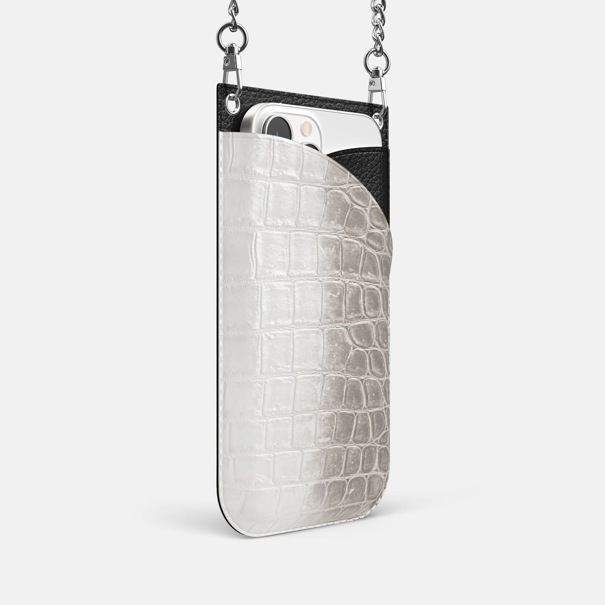 Grey iPhone 16 Pro Crossbody Bag Himalayan Crocodile with Steel Metal -2 | Grey-Steel