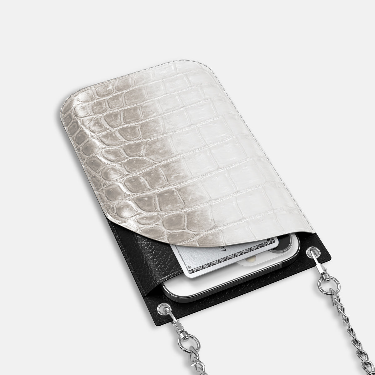 Grey iPhone 16 Pro Crossbody Bag Himalayan Crocodile with Steel Metal -5 | Grey-Steel