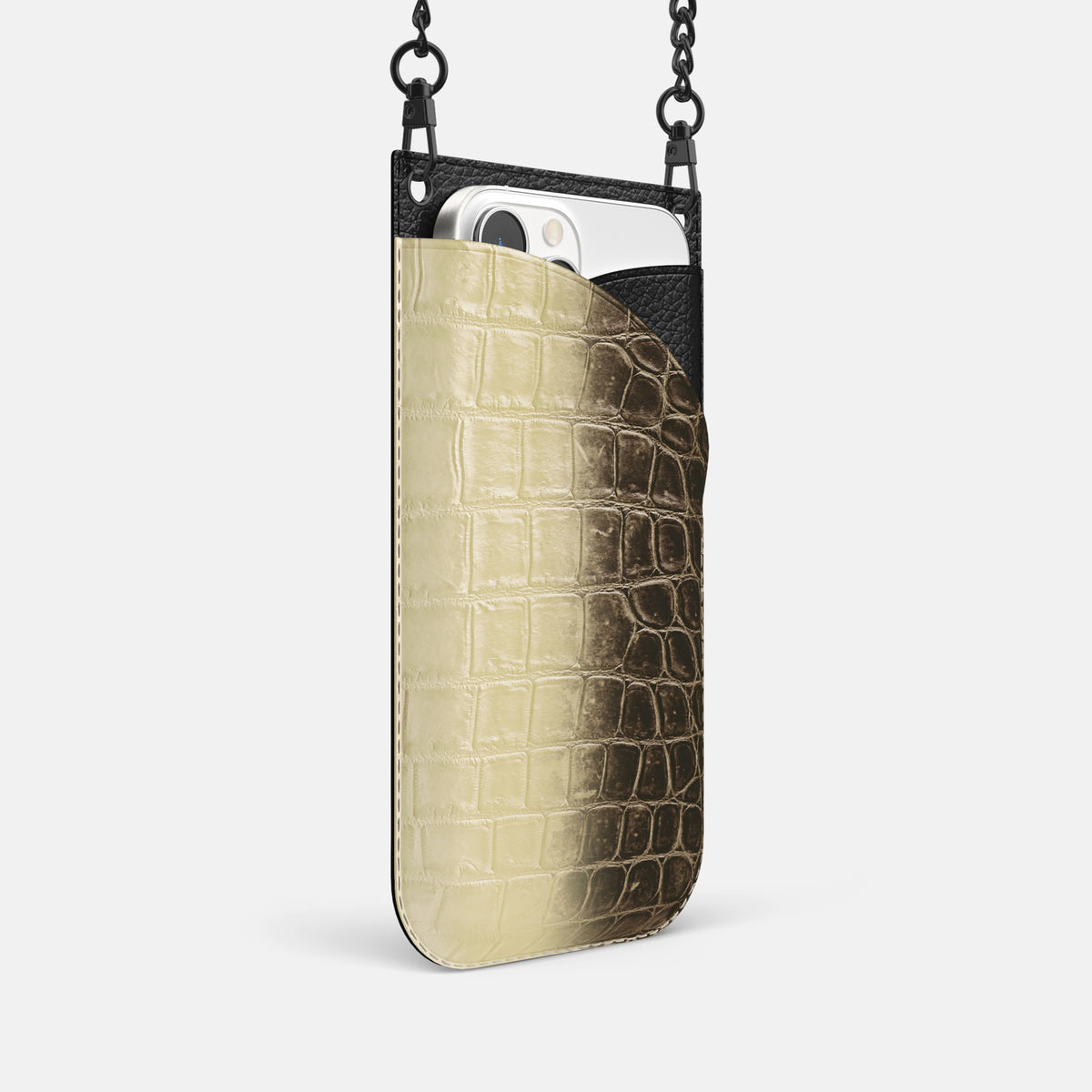 Natural iPhone 16 Pro Crossbody Bag Himalayan Crocodile with Black Metal -2 | Natural-Black