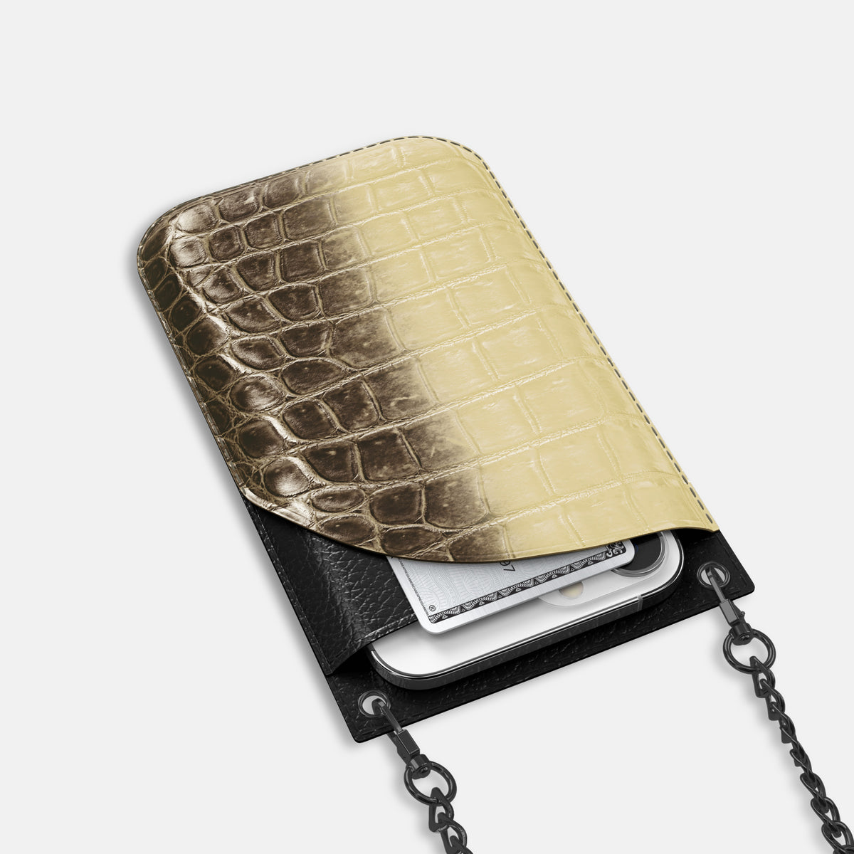 Natural iPhone 16 Pro Crossbody Bag Himalayan Crocodile with Black Metal -5 | Natural-Black