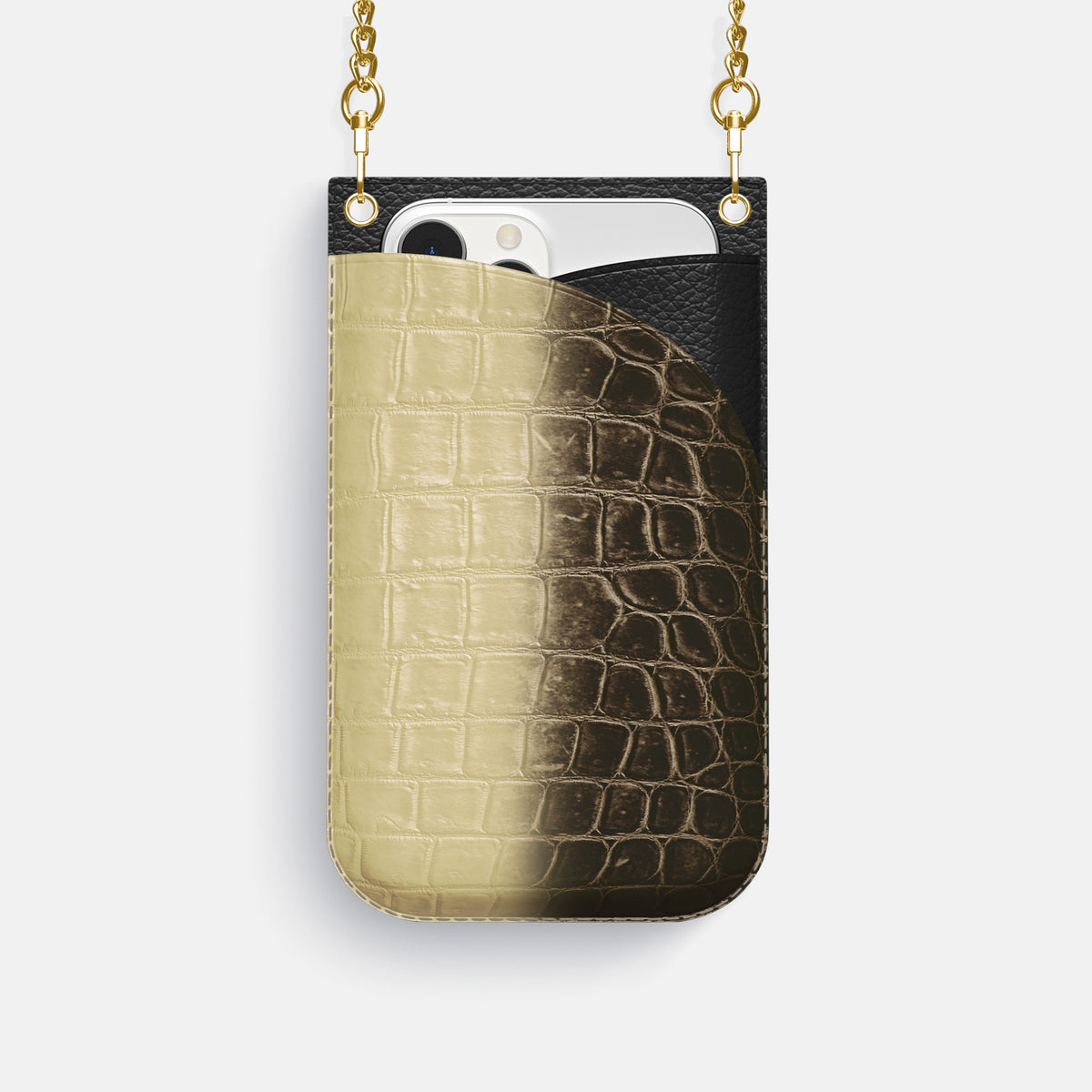 Natural iPhone 16 Pro Crossbody Bag Himalayan Crocodile with Gold Metal -1 | Natural-Gold
