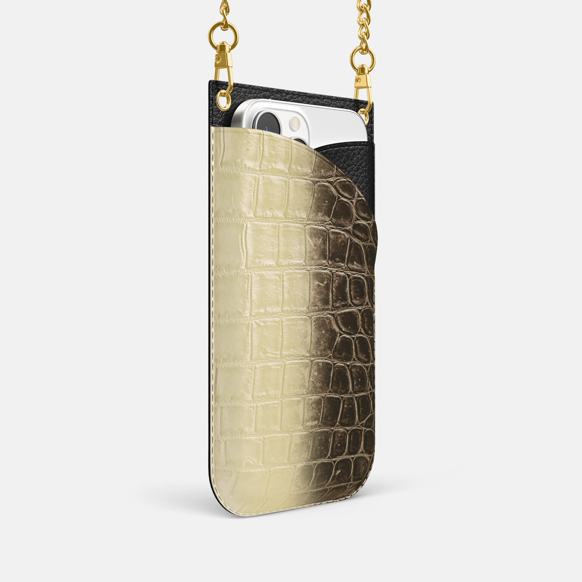 Natural iPhone 16 Pro Crossbody Bag Himalayan Crocodile with Gold Metal -2 | Natural-Gold