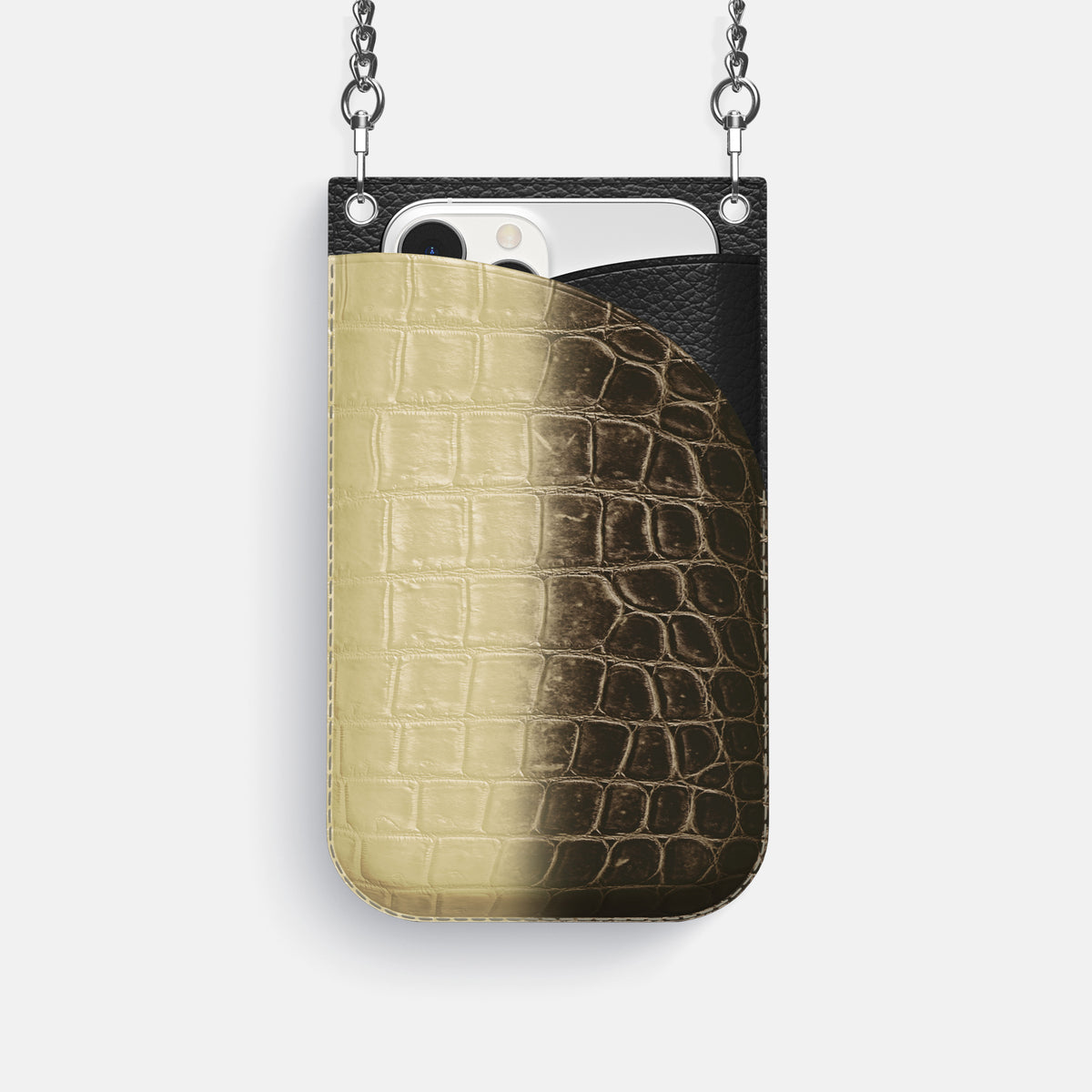 Natural iPhone 16 Pro Crossbody Bag Himalayan Crocodile with Steel Metal -1 | Natural-Steel