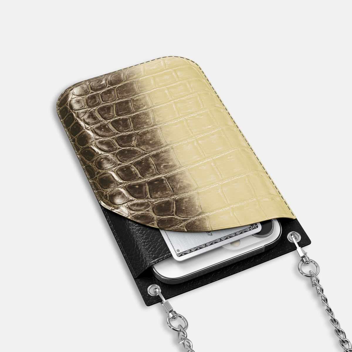 Natural iPhone 16 Pro Crossbody Bag Himalayan Crocodile with Steel Metal -5 | Natural-Steel