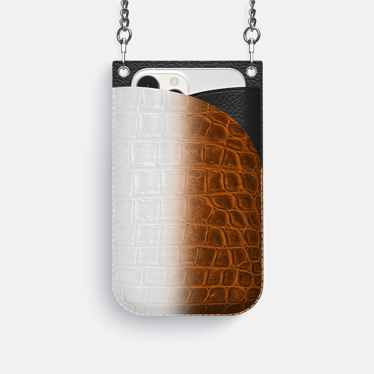Orange iPhone 16 Pro Crossbody Bag Himalayan Crocodile with Steel Metal -1 | Orange-Steel