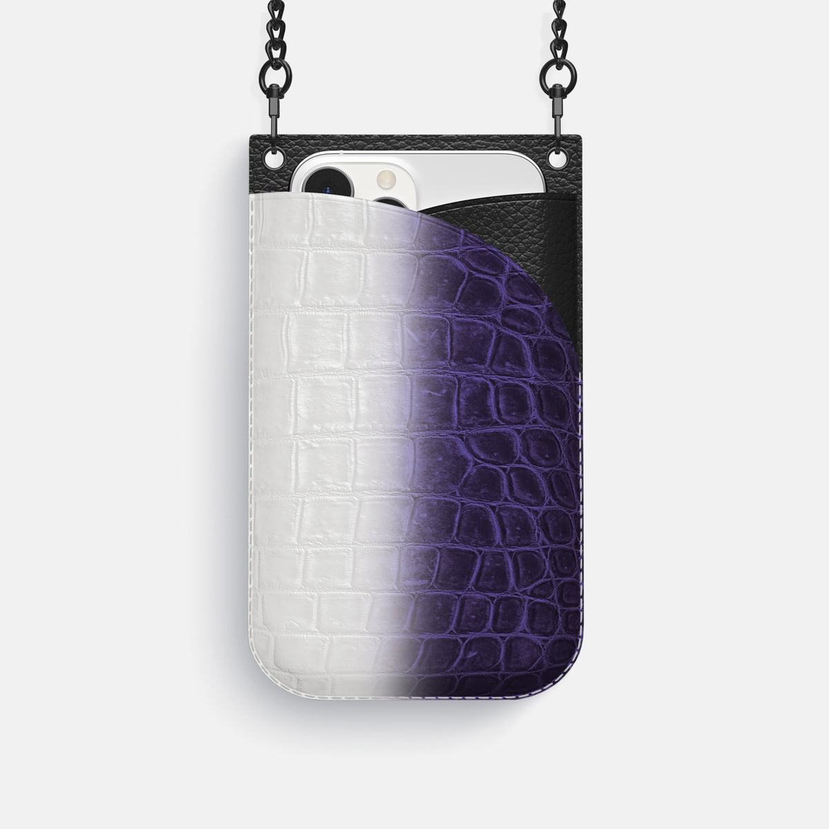 Purple iPhone 16 Pro Crossbody Bag Himalayan Crocodile with Black Metal -1 | Purple-Black