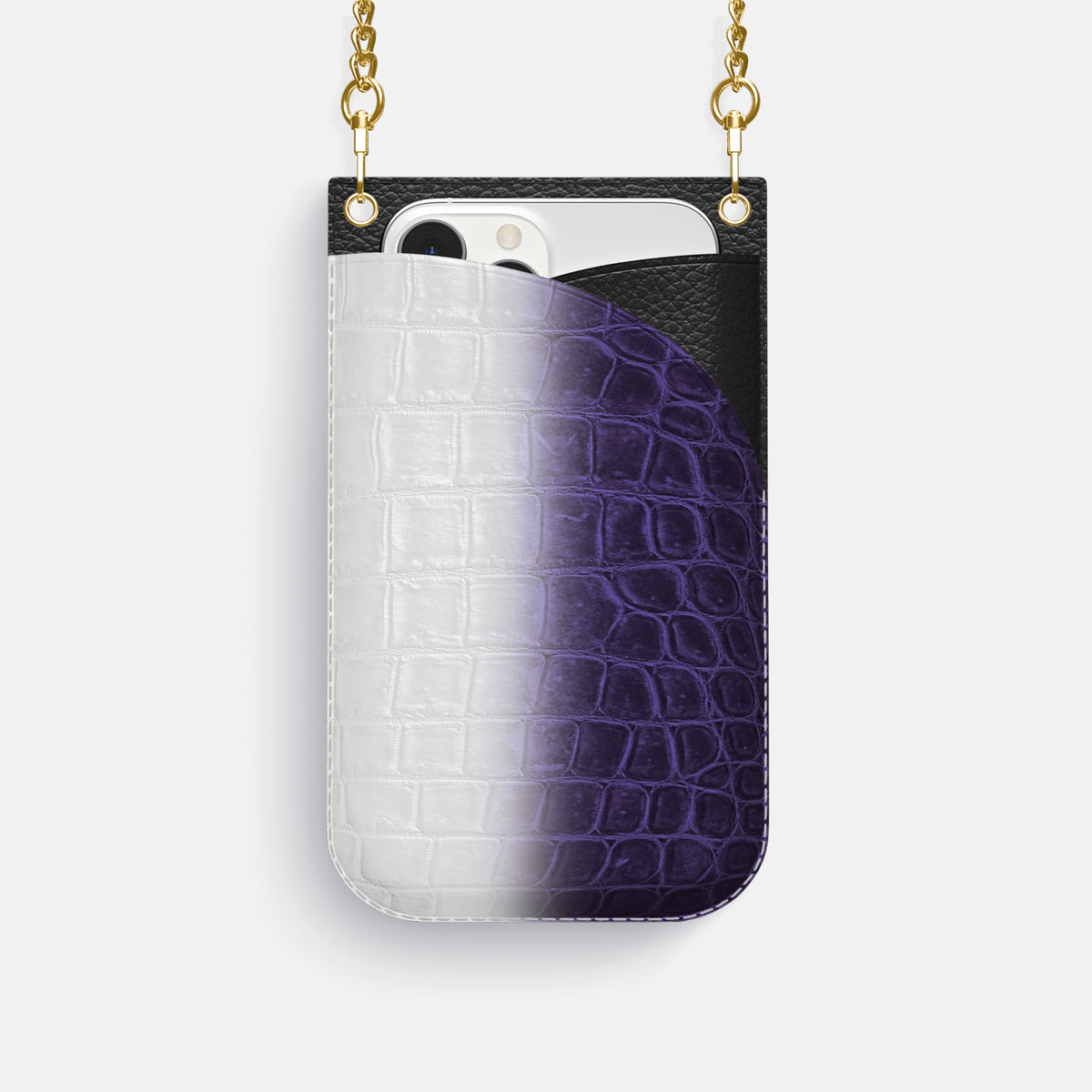 Purple iPhone 16 Pro Crossbody Bag Himalayan Crocodile with Gold Metal -1 | Purple-Gold