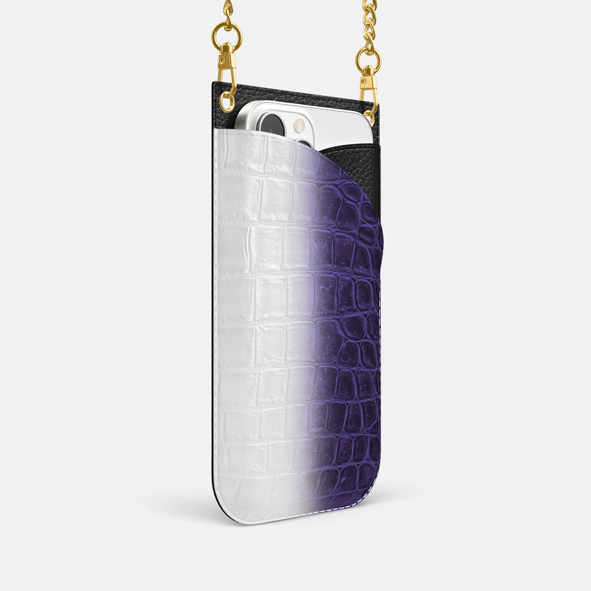 Purple iPhone 16 Pro Crossbody Bag Himalayan Crocodile with Gold Metal -2 | Purple-Gold