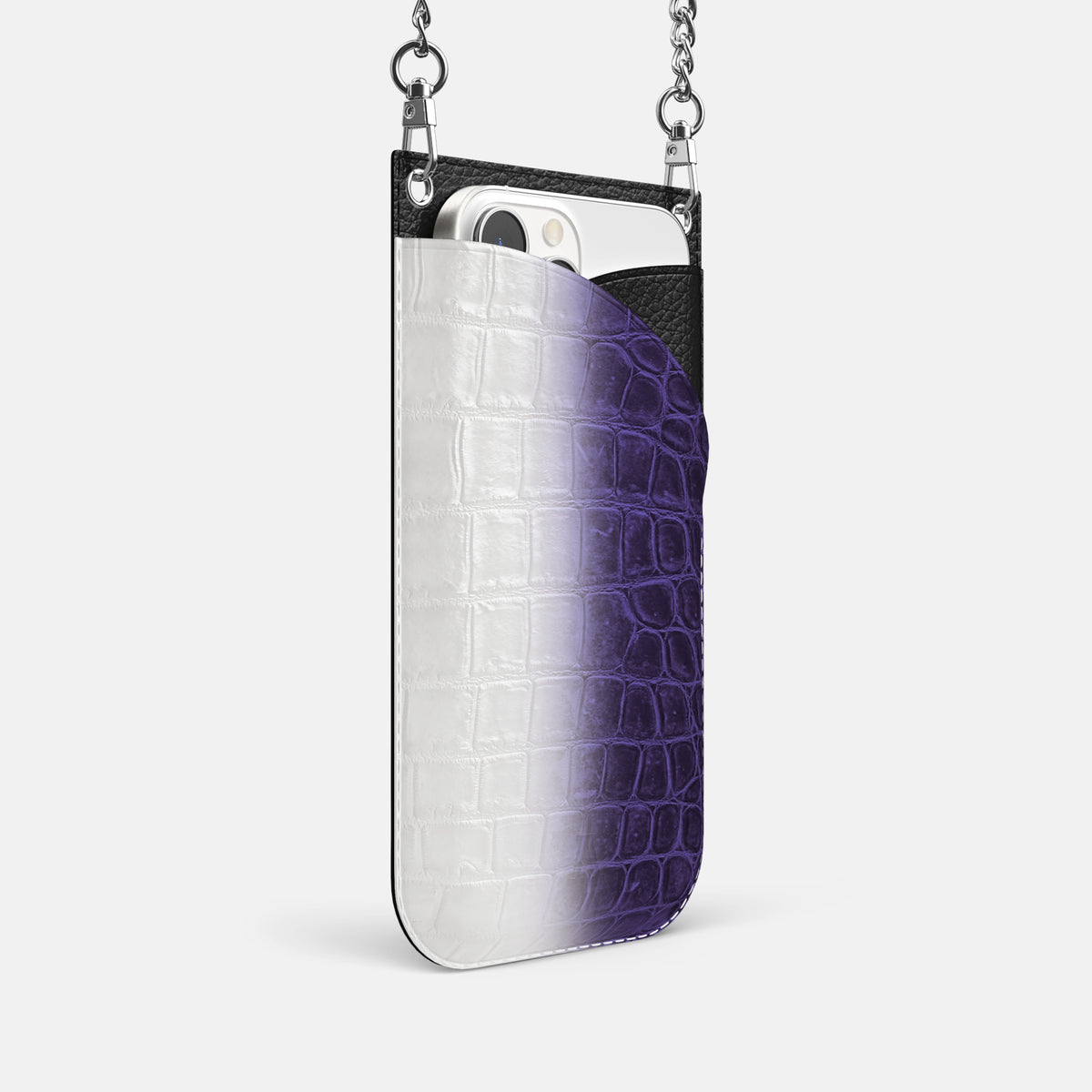 Purple iPhone 16 Pro Crossbody Bag Himalayan Crocodile with Steel Metal -2 | Purple-Steel