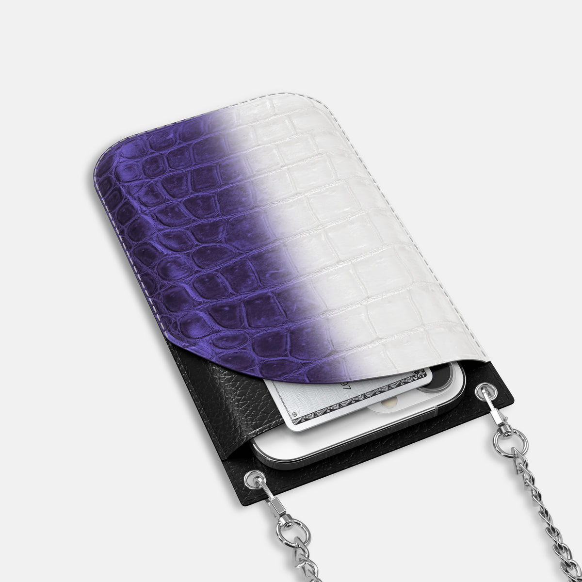 Purple iPhone 16 Pro Crossbody Bag Himalayan Crocodile with Steel Metal -5 | Purple-Steel