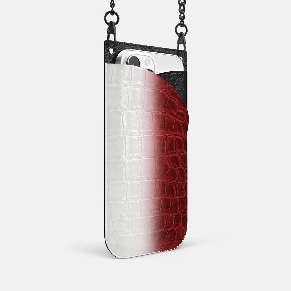 Red iPhone 16 Pro Crossbody Bag Himalayan Crocodile with Black Metal -2 | Red-Black