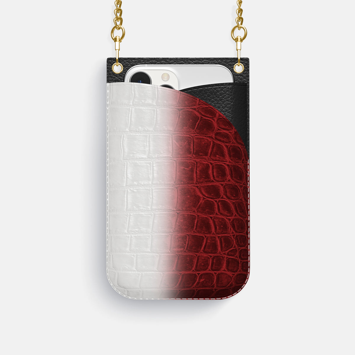 Red iPhone 16 Pro Crossbody Bag Himalayan Crocodile with Gold Metal -1 | Red-Gold