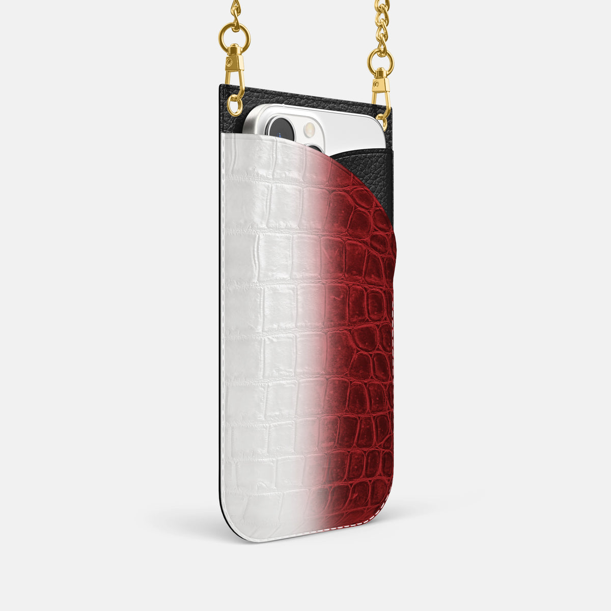 Red iPhone 16 Pro Crossbody Bag Himalayan Crocodile with Gold Metal -2 | Red-Gold