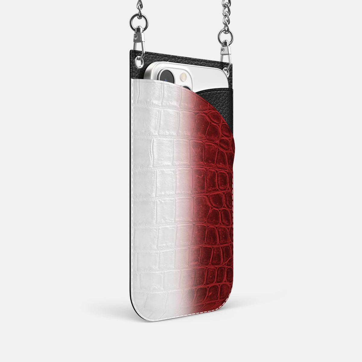 Red iPhone 16 Pro Crossbody Bag Himalayan Crocodile with Steel Metal -2 | Red-Steel