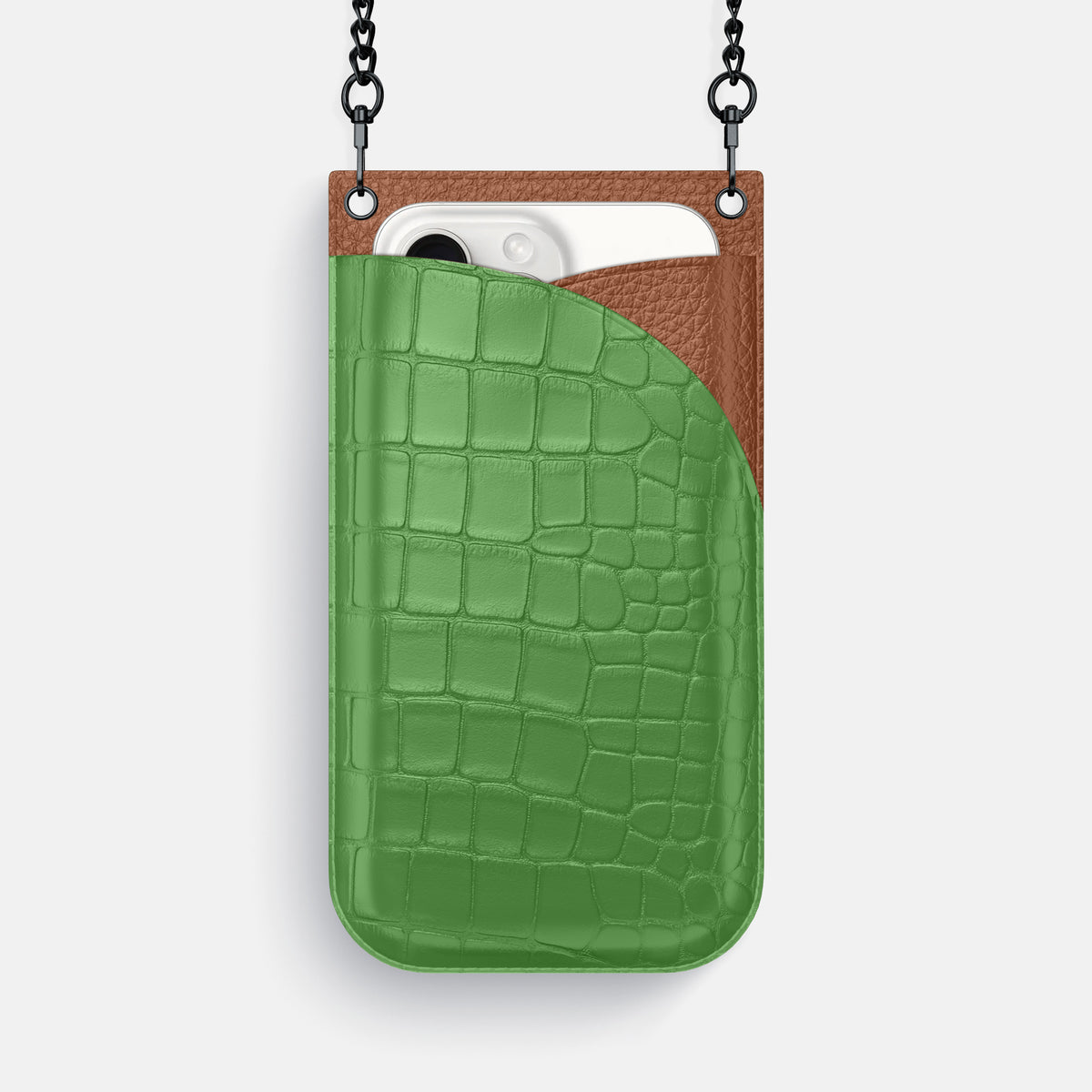 Apple-Green iPhone 16 Pro Max Crossbody Bag Alligator with Black Metal -1 | Apple-Green-Black