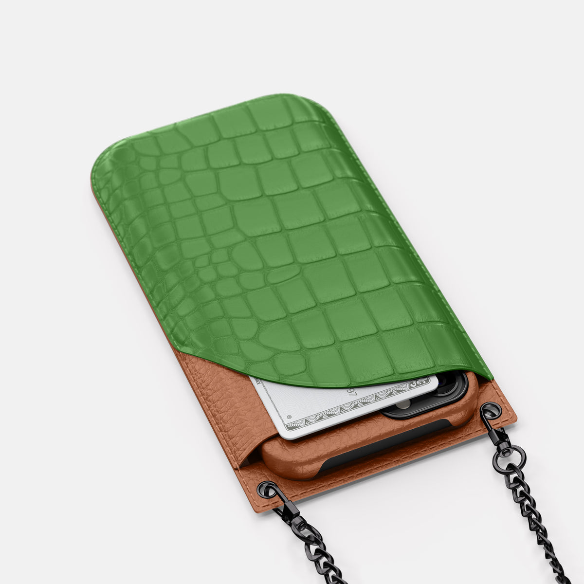 Apple-Green iPhone 16 Pro Max Crossbody Bag Alligator with Black Metal -5 | Apple-Green-Black