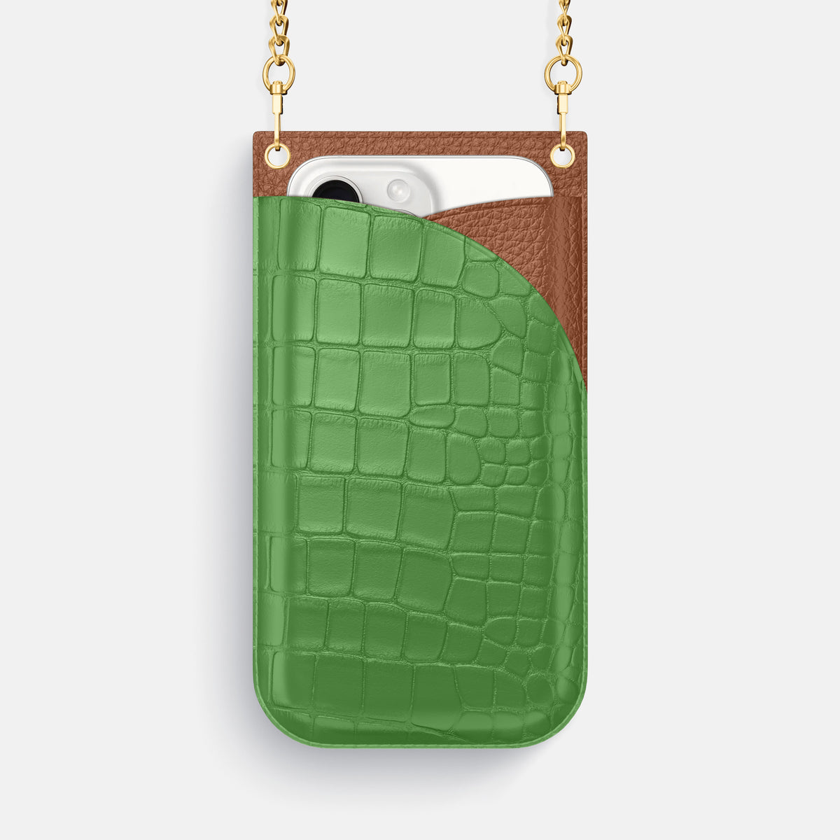 Apple-Green iPhone 16 Pro Max Crossbody Bag Alligator with Gold Metal -1 | Apple-Green-Gold