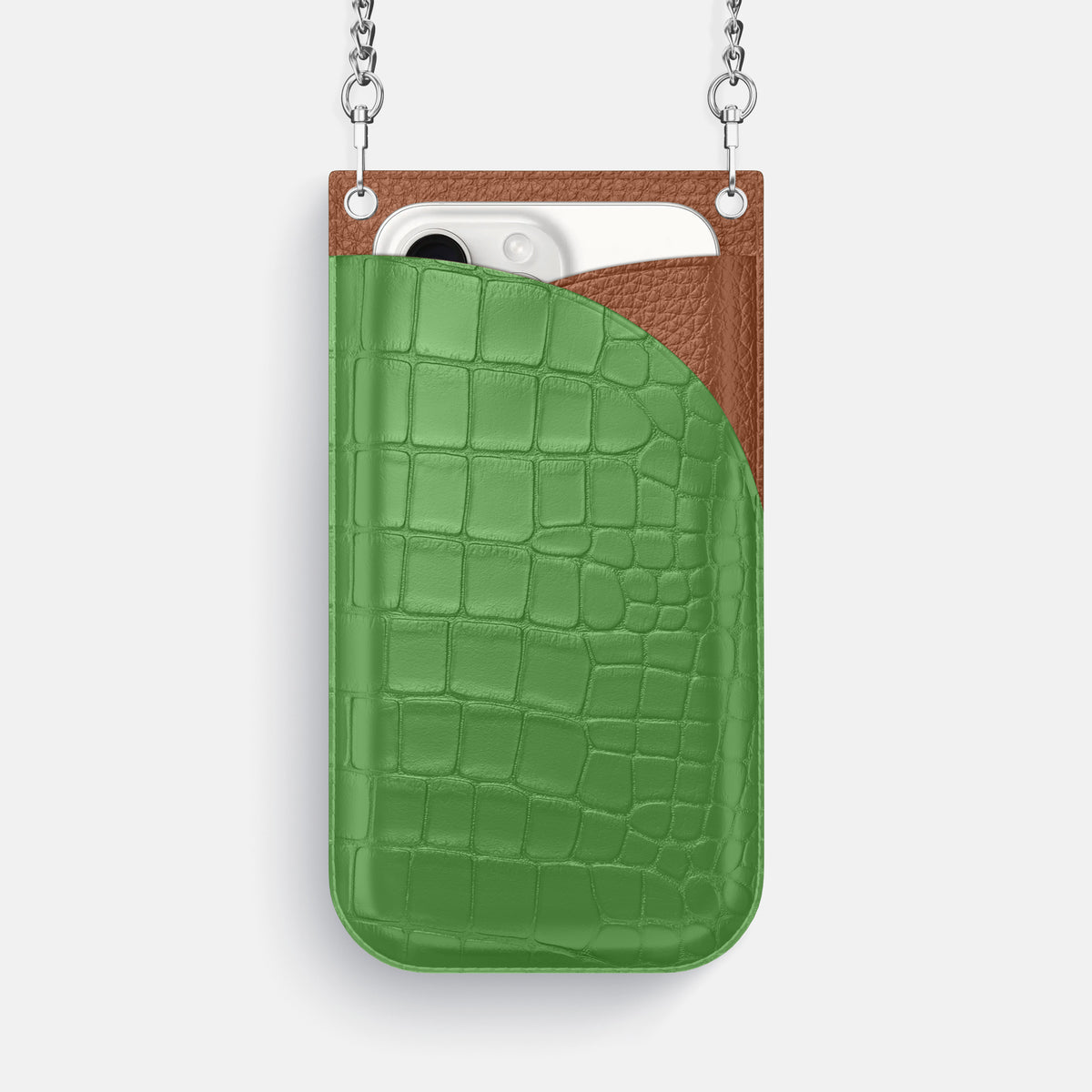 Apple-Green iPhone 16 Pro Max Crossbody Bag Alligator with Steel Metal -1 | Apple-Green-Steel