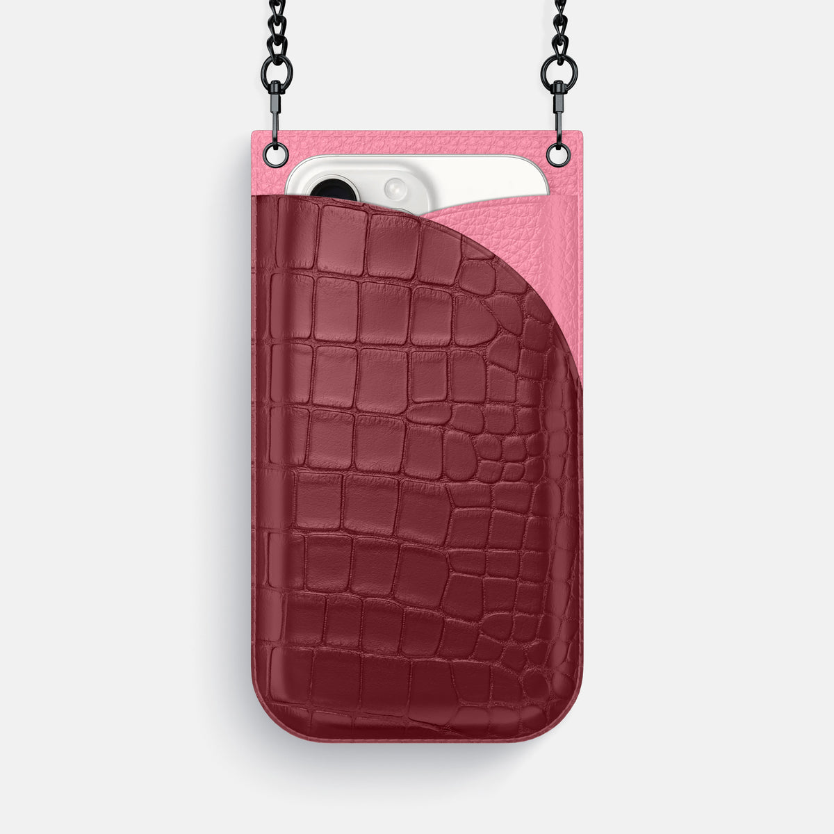 Burgundy iPhone 16 Pro Max Crossbody Bag Alligator with Black Metal -1 | Burgundy-Black