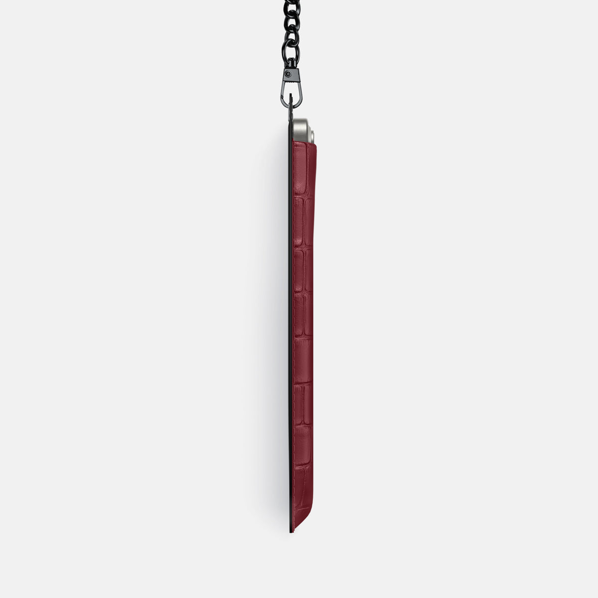 Burgundy iPhone 16 Pro Max Crossbody Bag Alligator with Black Metal -4 | Burgundy-Black