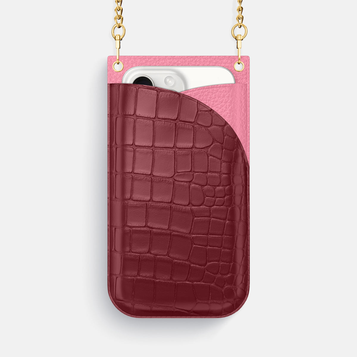 Burgundy iPhone 16 Pro Max Crossbody Bag Alligator with Gold Metal -1 | Burgundy-Gold