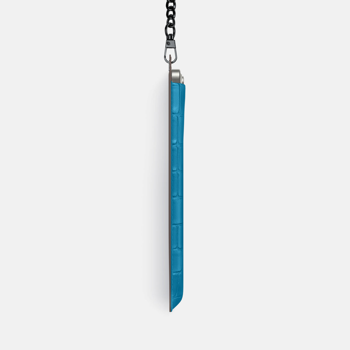 Curaçao-Blue iPhone 16 Pro Max Crossbody Bag Alligator with Black Metal -4 | Curaçao-Blue-Black