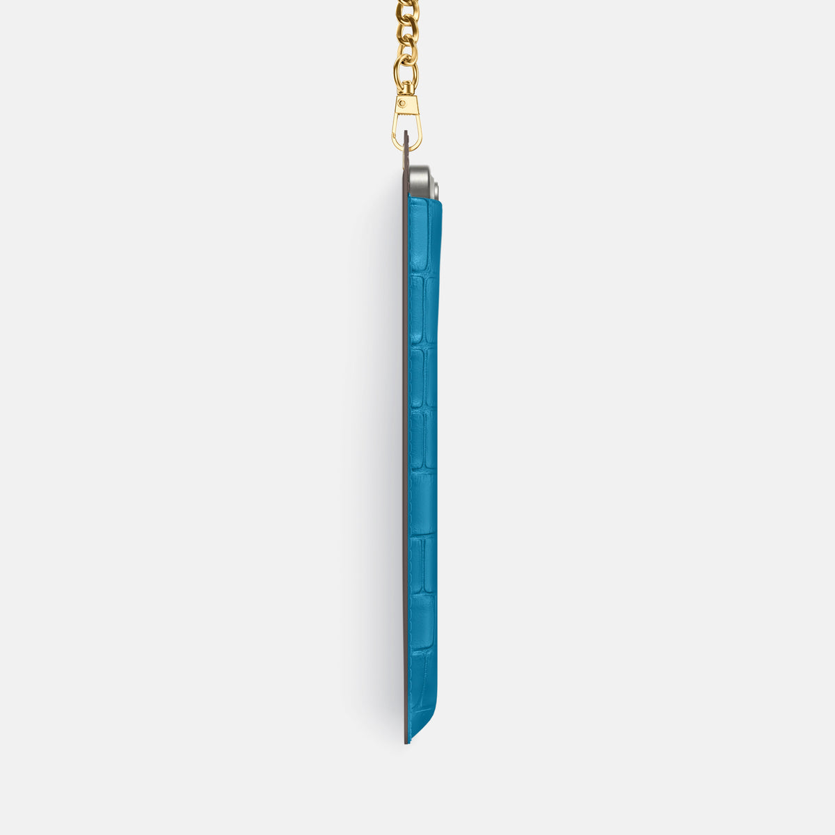 Curaçao-Blue iPhone 16 Pro Max Crossbody Bag Alligator with Gold Metal -4 | Curaçao-Blue-Gold