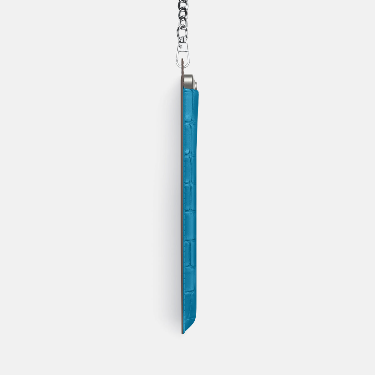 Curaçao-Blue iPhone 16 Pro Max Crossbody Bag Alligator with Steel Metal -4 | Curaçao-Blue-Steel