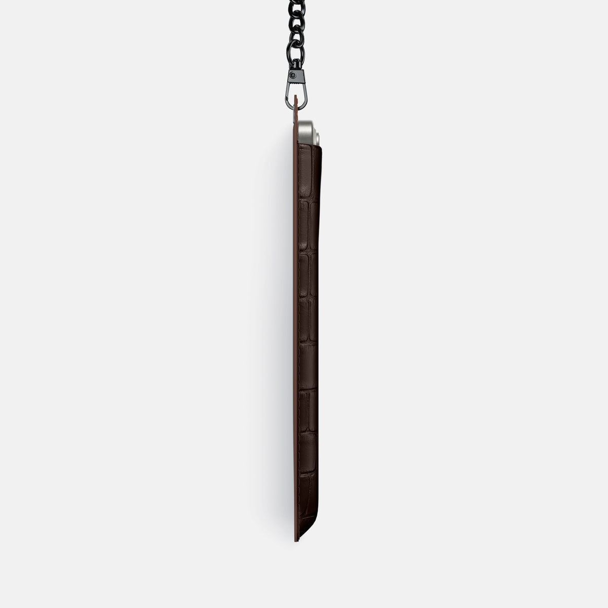 Dark-Brown iPhone 16 Pro Max Crossbody Bag Alligator with Black Metal -4 | Dark-Brown-Black