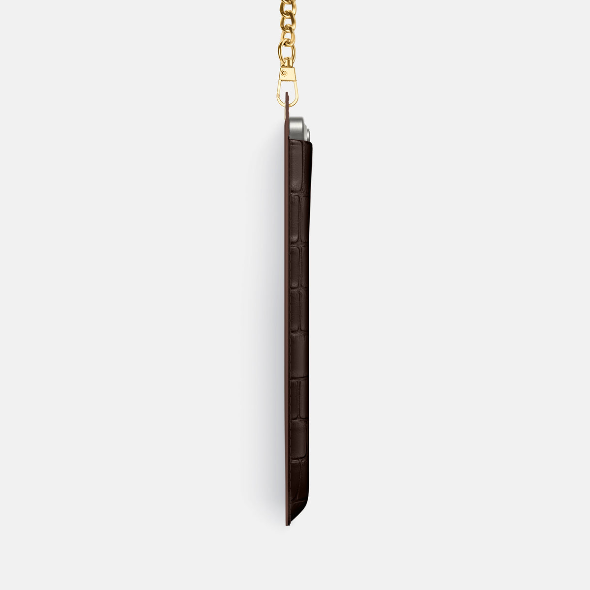 Dark-Brown iPhone 16 Pro Max Crossbody Bag Alligator with Gold Metal -4 | Dark-Brown-Gold