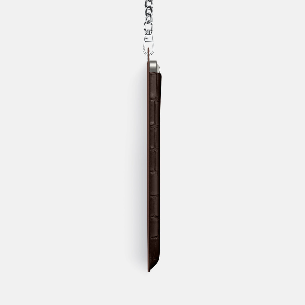 Dark-Brown iPhone 16 Pro Max Crossbody Bag Alligator with Steel Metal -4 | Dark-Brown-Steel