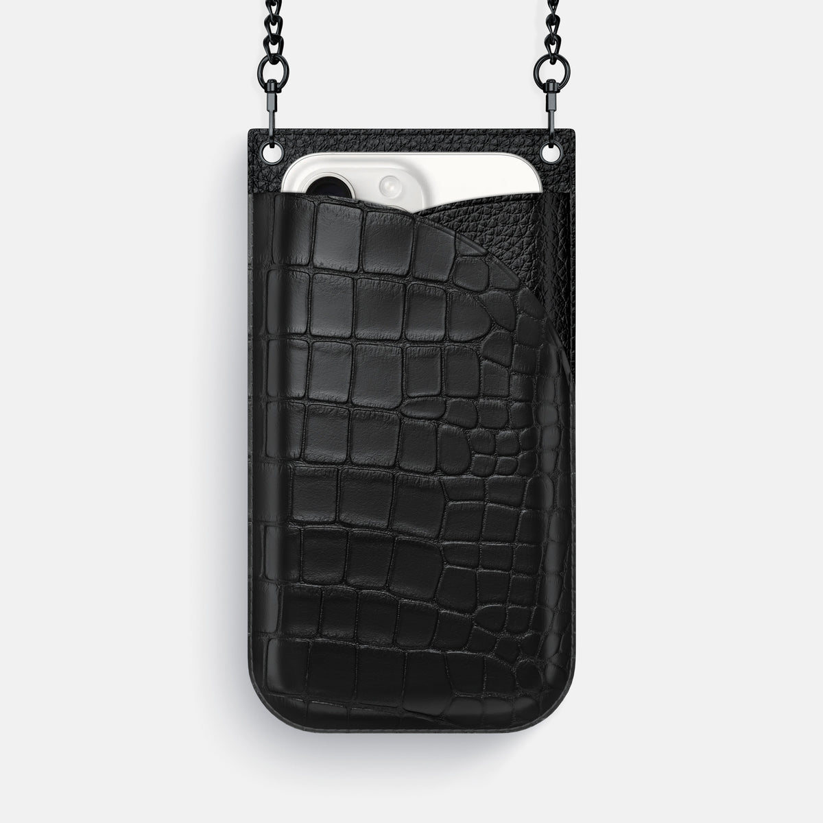 Black iPhone 16 Pro Max Crossbody Bag Alligator with Black Metal -1 | Black-Black