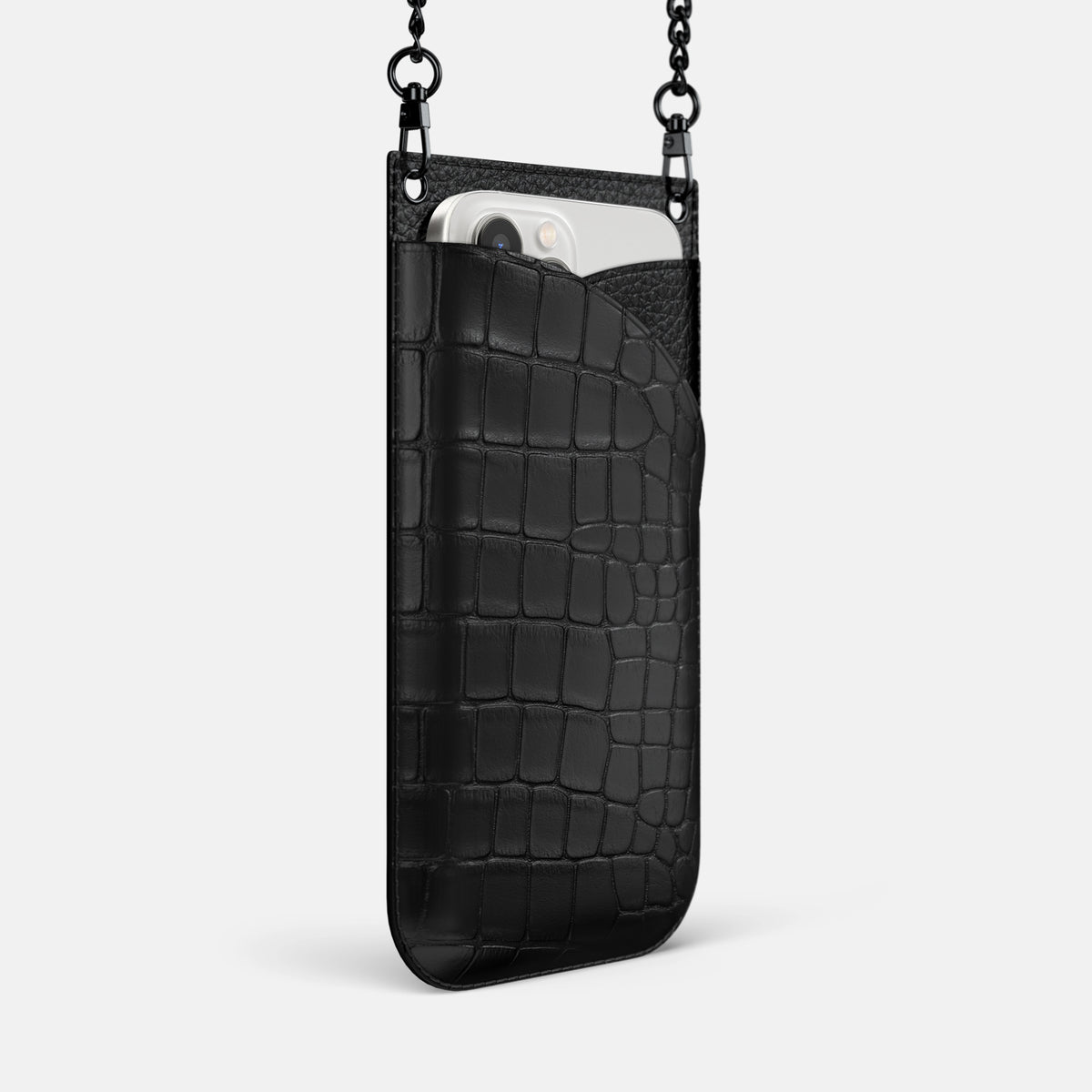 Black iPhone 16 Pro Max Crossbody Bag Alligator with Black Metal -2 | Black-Black