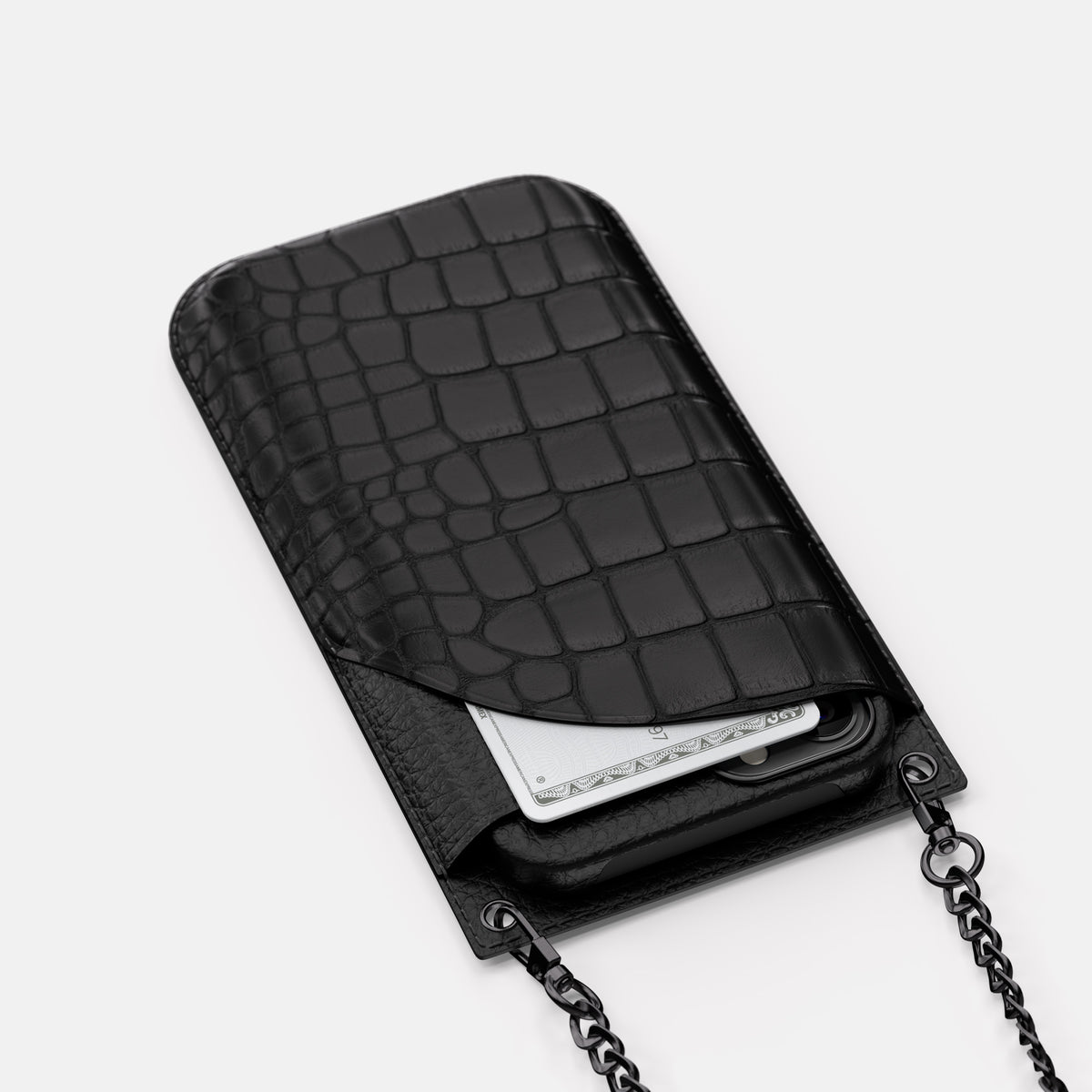 Black iPhone 16 Pro Max Crossbody Bag Alligator with Black Metal -5 | Black-Black