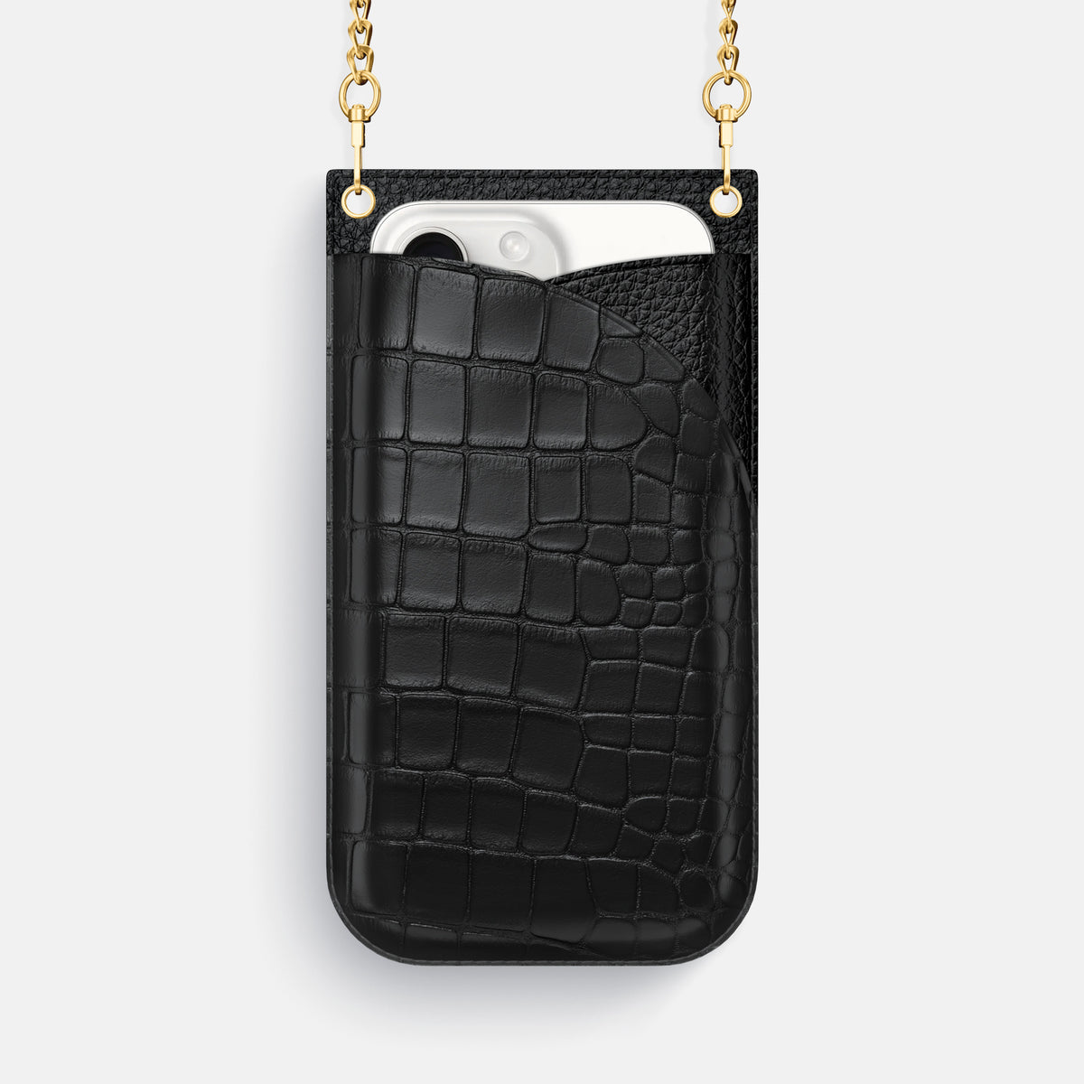 Black iPhone 16 Pro Max Crossbody Bag Alligator with Gold Metal -1 | Black-Gold