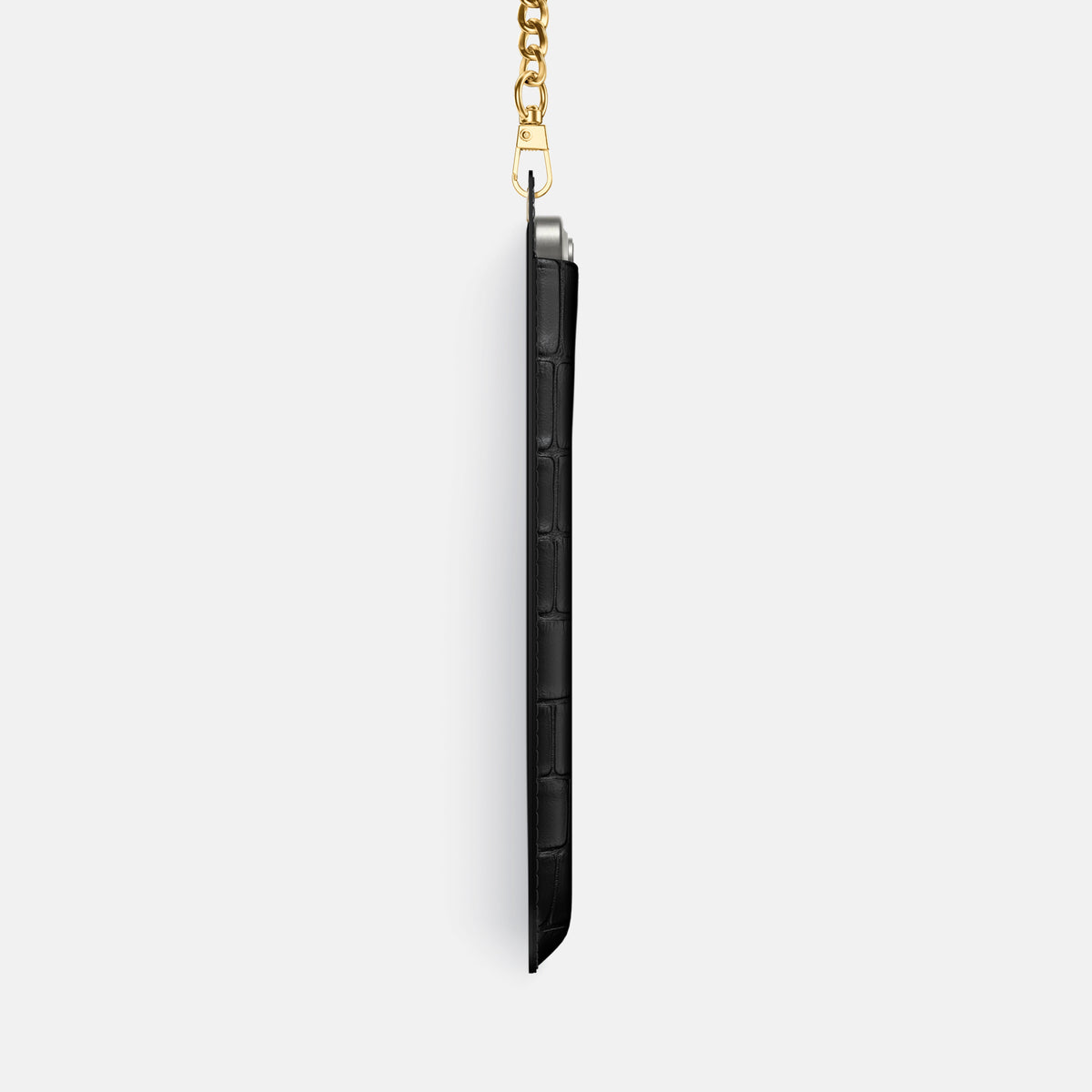 Black iPhone 16 Pro Max Crossbody Bag Alligator with Gold Metal -4 | Black-Gold