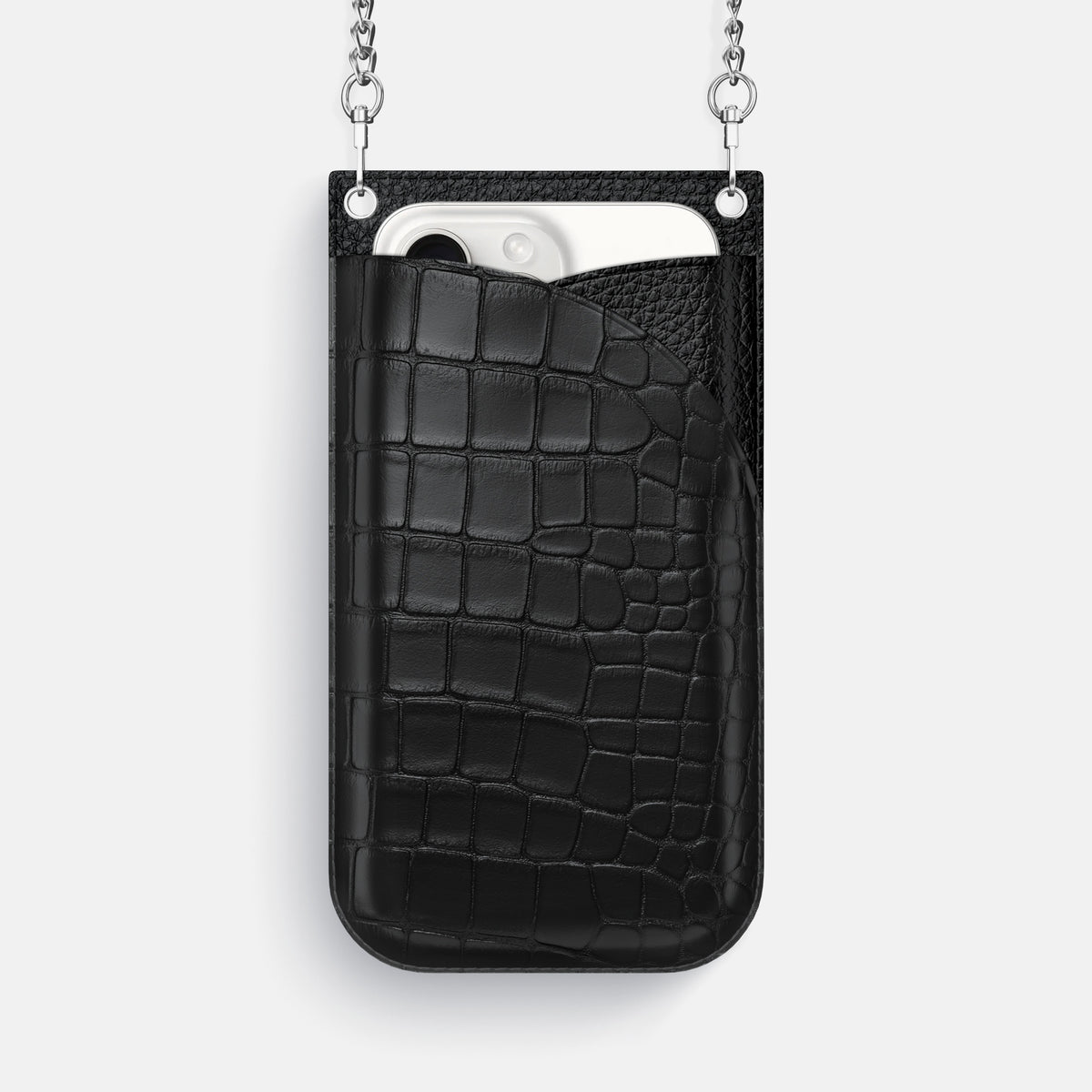 Black iPhone 16 Pro Max Crossbody Bag Alligator with Steel Metal -1 | Black-Steel