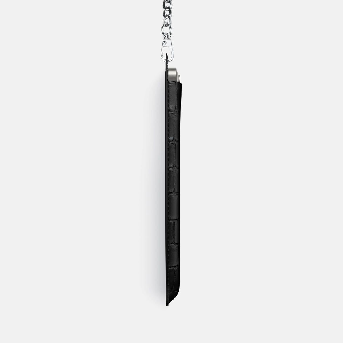 Black iPhone 16 Pro Max Crossbody Bag Alligator with Steel Metal -4 | Black-Steel