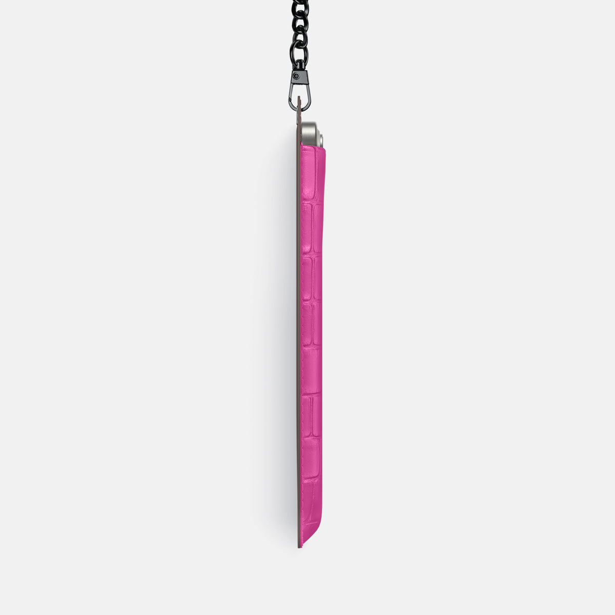 Fuchsia iPhone 16 Pro Max Crossbody Bag Alligator with Black Metal -4 | Fuchsia-Black