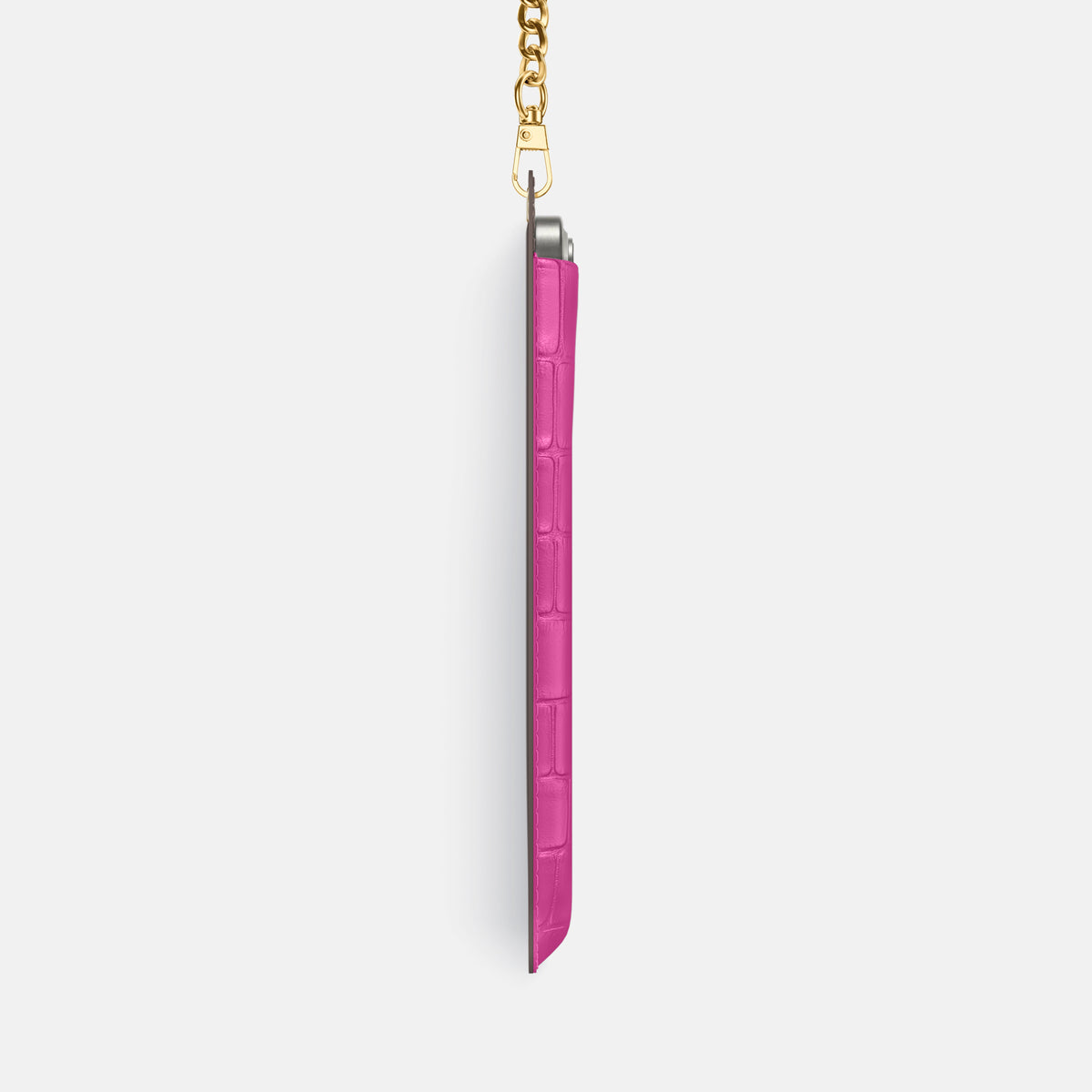 Fuchsia iPhone 16 Pro Max Crossbody Bag Alligator with Gold Metal -4 | Fuchsia-Gold