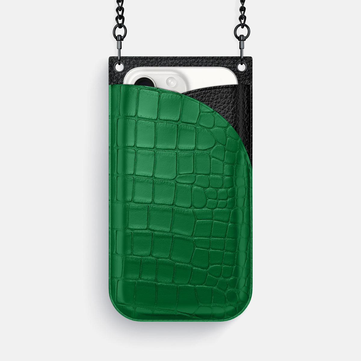 Forest-Green iPhone 16 Pro Max Crossbody Bag In Alligator with Black Metal -1 | Forest-Green-Black