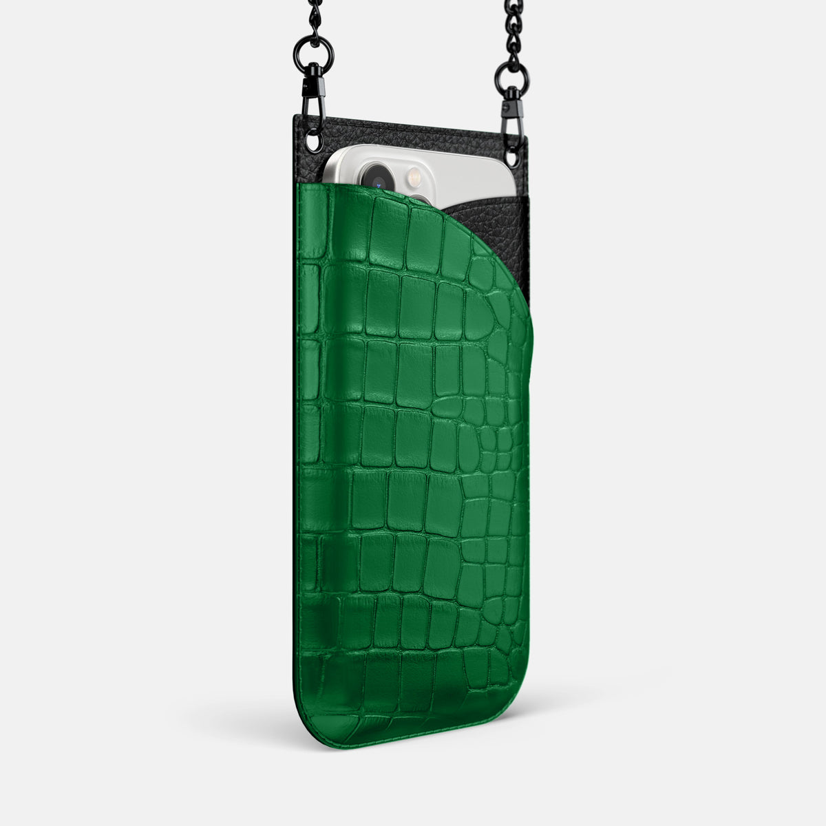 Forest-Green iPhone 16 Pro Max Crossbody Bag In Alligator with Black Metal -2 | Forest-Green-Black