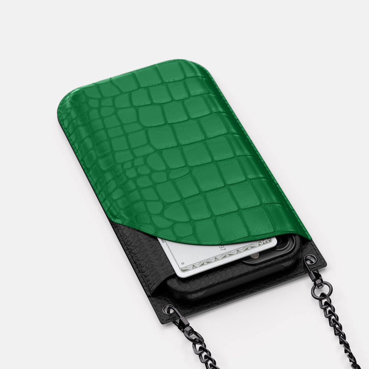 Forest-Green iPhone 16 Pro Max Crossbody Bag In Alligator with Black Metal -5 | Forest-Green-Black