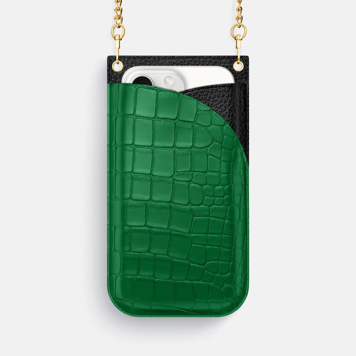 Forest-Green iPhone 16 Pro Max Crossbody Bag In Alligator with Gold Metal -1 | Forest-Green-Gold