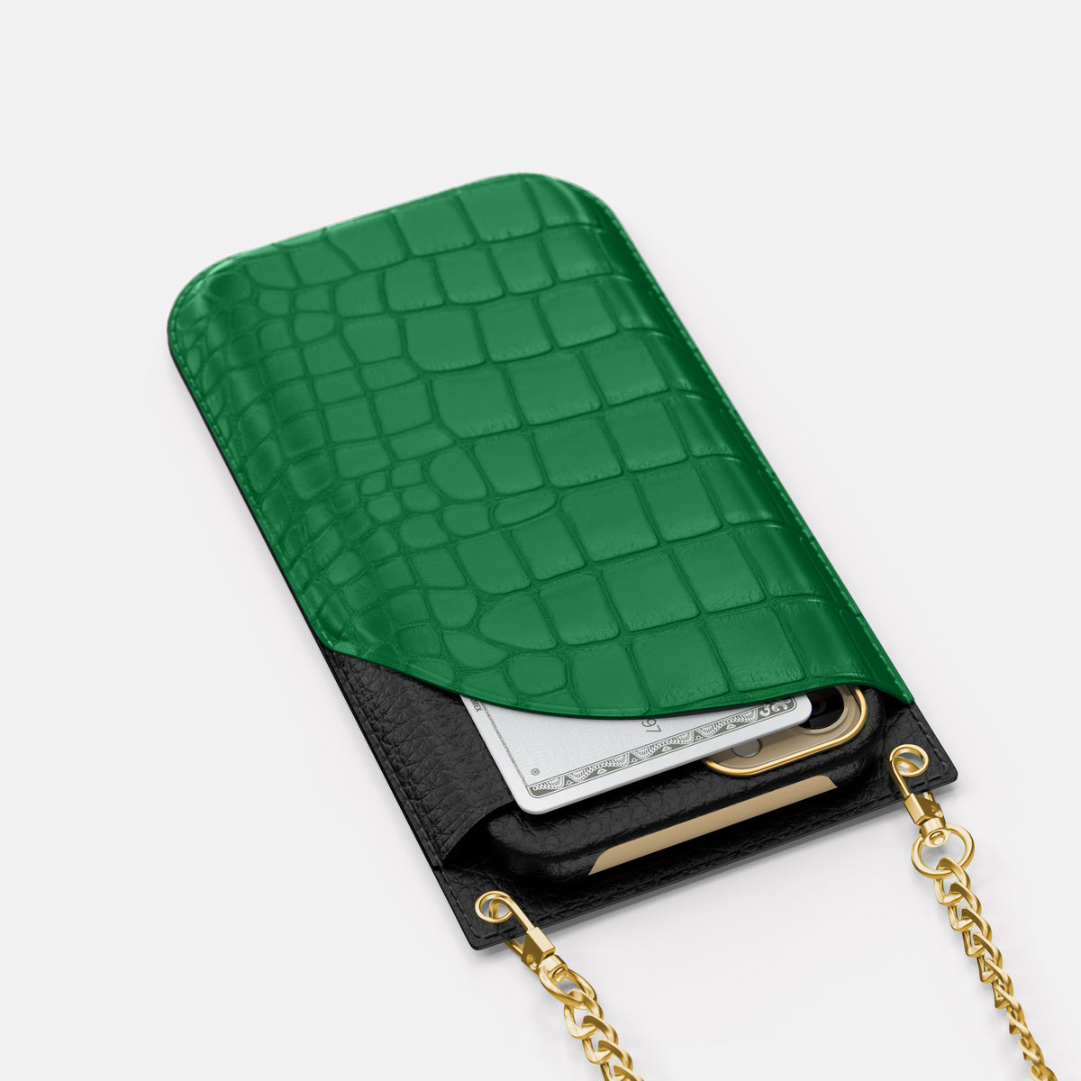 Forest-Green iPhone 16 Pro Max Crossbody Bag In Alligator with Gold Metal -5 | Forest-Green-Gold