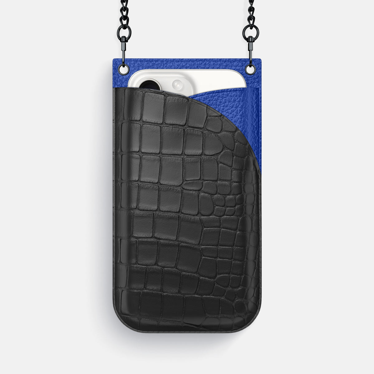 Grey iPhone 16 Pro Max Crossbody Bag Alligator with Black Metal -1 | Grey-Black