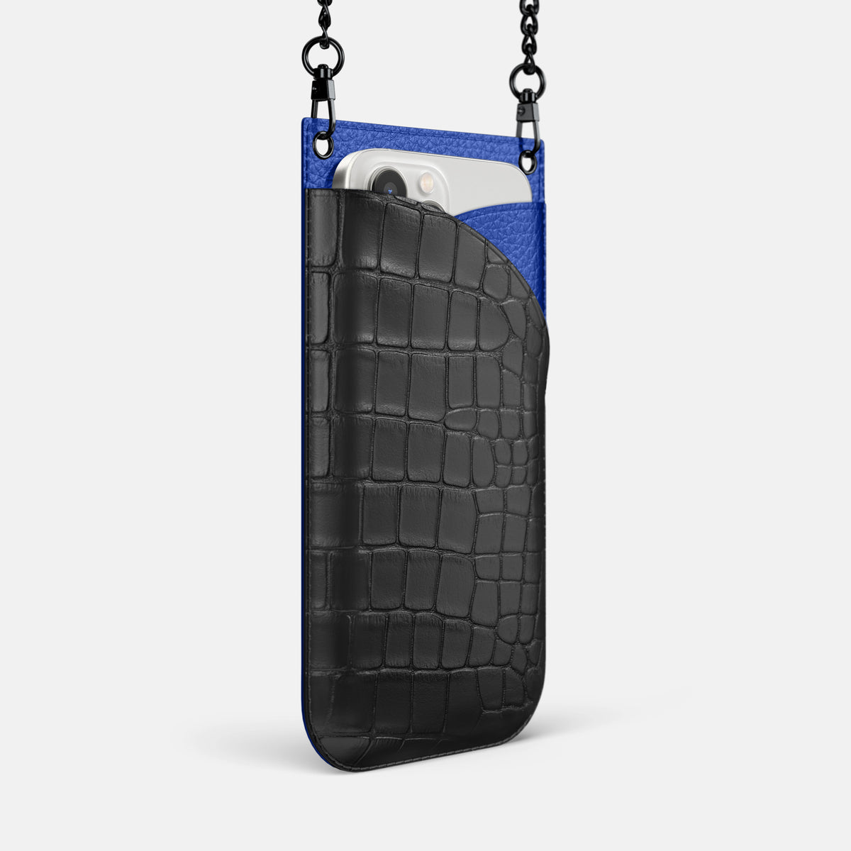 Grey iPhone 16 Pro Max Crossbody Bag Alligator with Black Metal -2 | Grey-Black