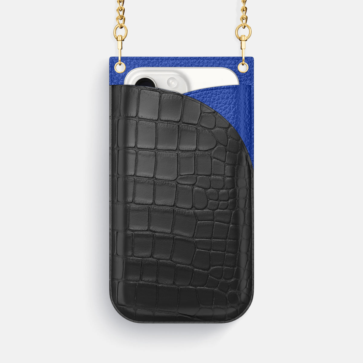 Grey iPhone 16 Pro Max Crossbody Bag Alligator with Gold Metal -1 | Grey-Gold
