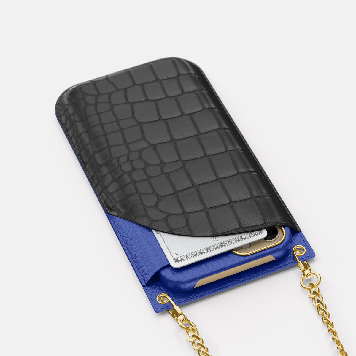 Grey iPhone 16 Pro Max Crossbody Bag Alligator with Gold Metal -5 | Grey-Gold